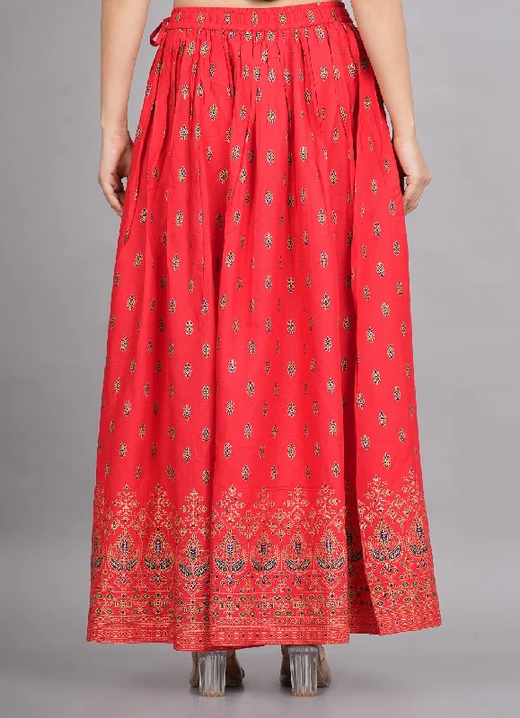 Women's Red Rayon Ethnic Printed Circular Skirt - House Of Rp chiffon skirt flowing