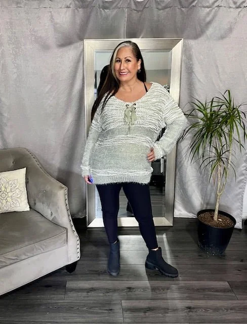 Thinkable Mixed-Stitch Front Tie Sweater Dress Iron Safe Non-Iron Wrinkle Free