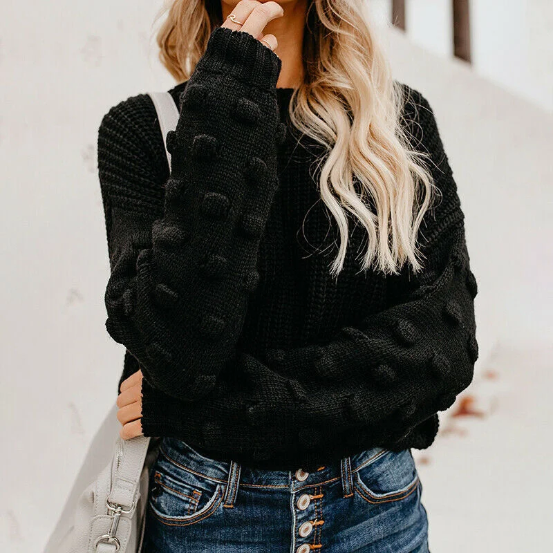 Women Casual Winter Solid Color Knitted Sweater Boxy Sweater Fitted Sweater A-Line
