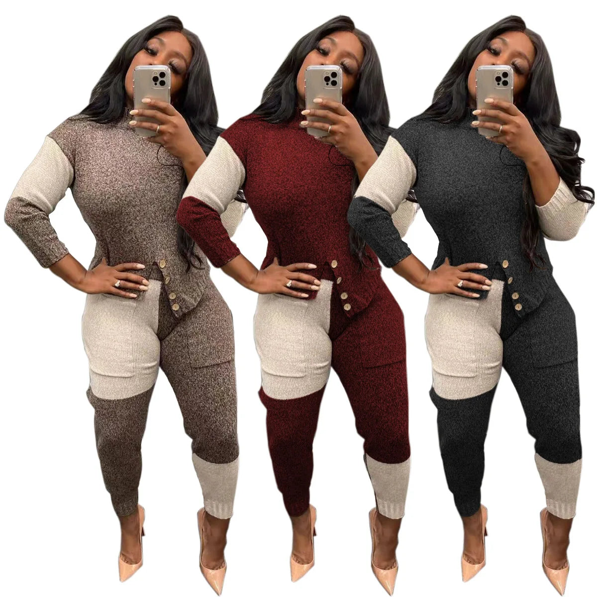 Two Piece Winter Popular Sweater Pants Outfits Sets Thick Material 2pc Winter Sets Women Pullover Sweater Suits Set Turtleneck Warm Pullover