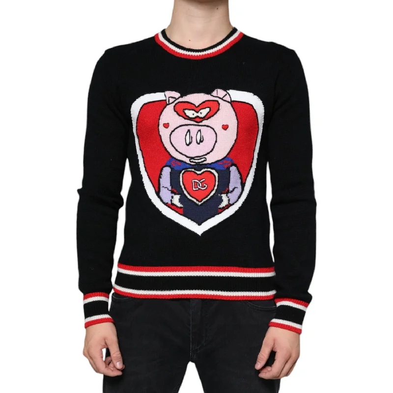 Dolce & Gabbana Black Cashmere Pig of the Year Pullover Sweater Honey Neck Pullover