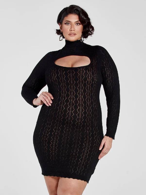 Fashion To Figure - Paula Pointelle Knit Sweater Dress Print Jacquard Patchwork