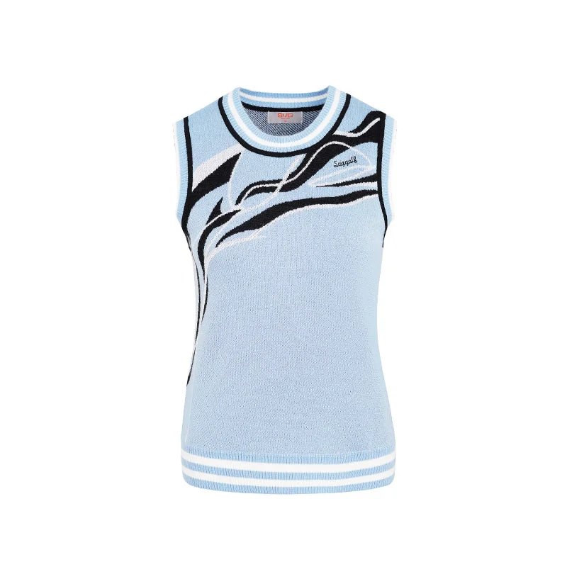 SVG Golf Women's Round Neck Knit Sweater Vest Top Print Jacquard Patchwork