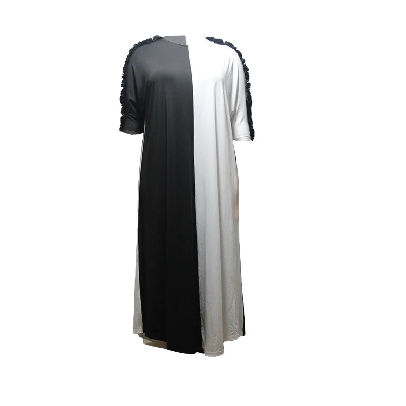 Black White Color Blocking Short-Sleeved Plus Size Fashion Pullover Loose Dress Leg Sleeve Comfort