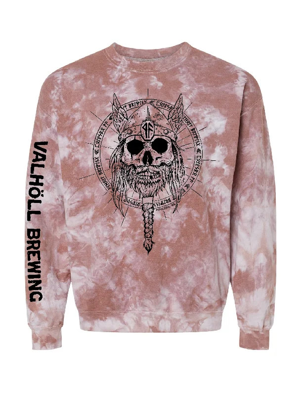 Valhöll Brewing Skullface · Tie-Dye Pullover Crewneck Sweatshirt Seamless Knit Pullover