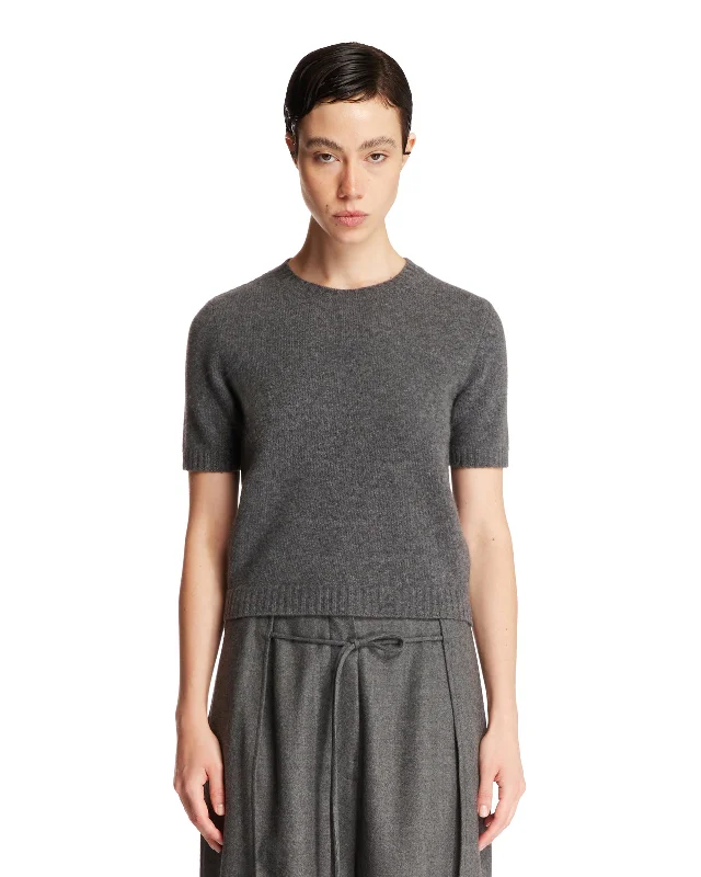 Pullover A Maniche Corte Grigio Shirred Sleeve Feminine