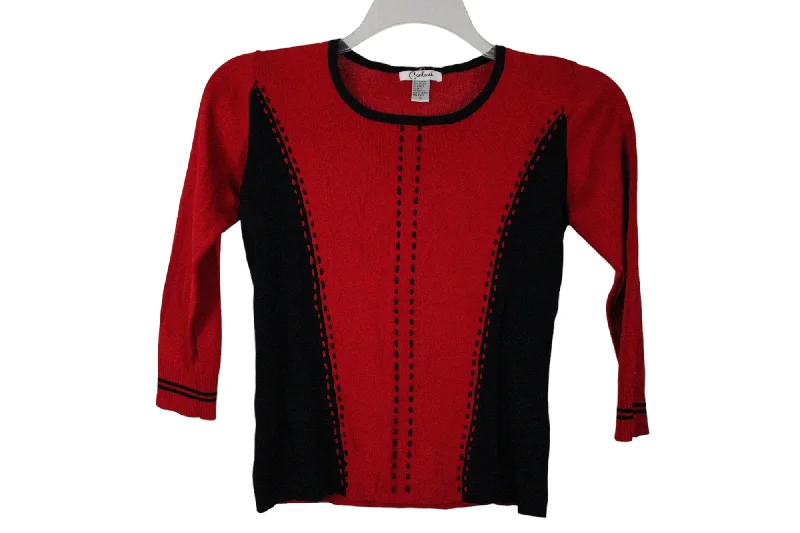 Vintage Carducci Red Black Knit Sweater | S Open Front Closed Front Wrap Front