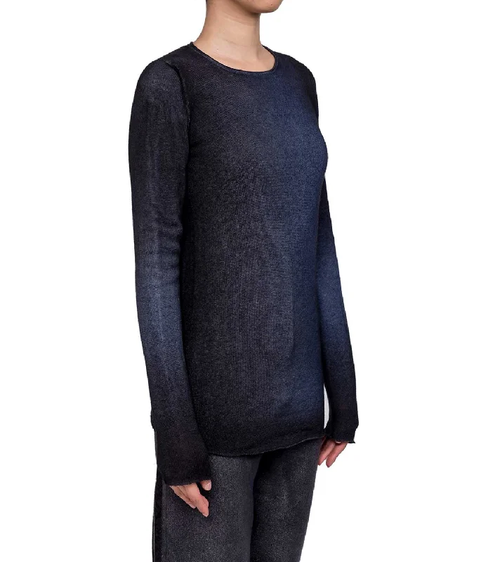 Mixed Indigo Cashmere Lightweight Sweater Fitted Loose Oversized