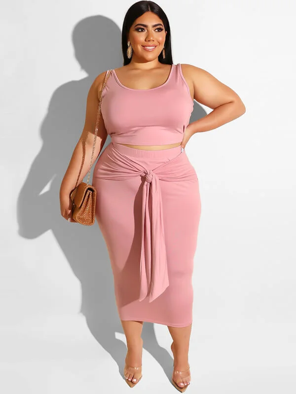 Plus Size Two Piece Tank Top Maxi Skirts Sets pastel tank top