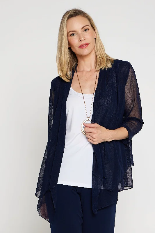 Kataleya Mesh Jacket - Dark Navy Collared Jacket Crew Neck Jacket Turtle Neck Jacket