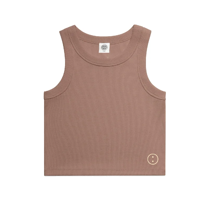 Essentials WMNS Embroidered Crop Rib Tank - Hazy Pink vibrant tank top