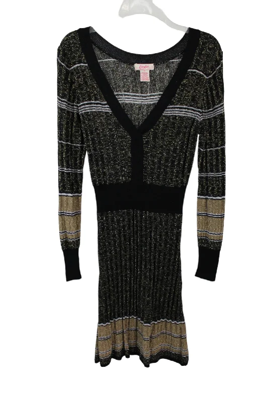 Candie's Black Gold Shimmer Sweater Dress | L Plaid Sweater Polka Dot Checkered