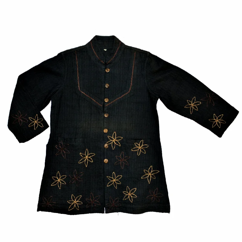 Hand Embroidered Jacket Front Pockets Side Pockets Patch Pockets