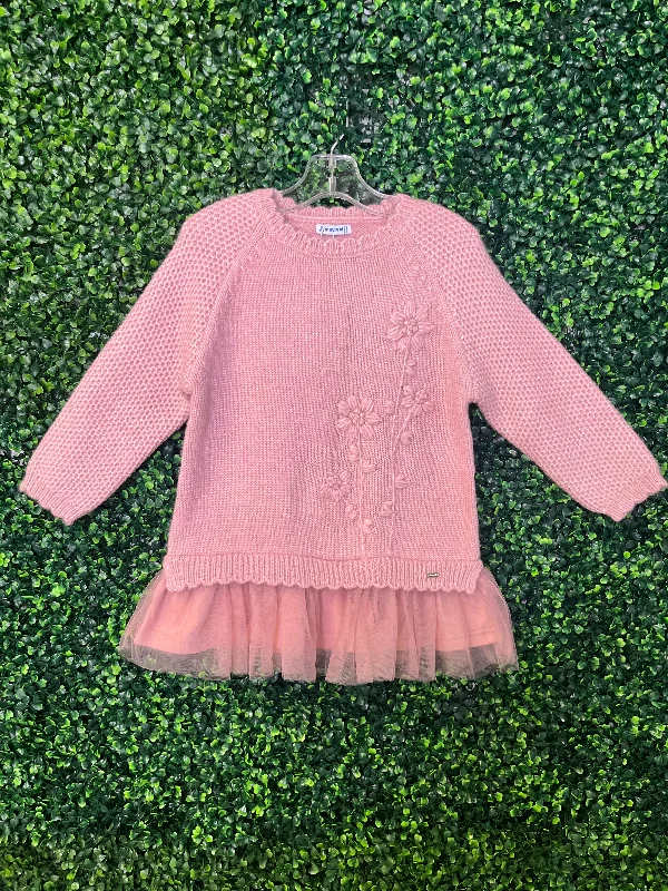 Mayoral Girls' Mauve Floral Metallic Knit Sweater Dress 4918 Bright Pastel Dark