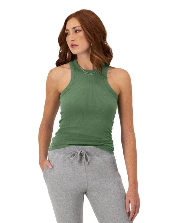 Tank de cuello alto Acanelada cutout tank top