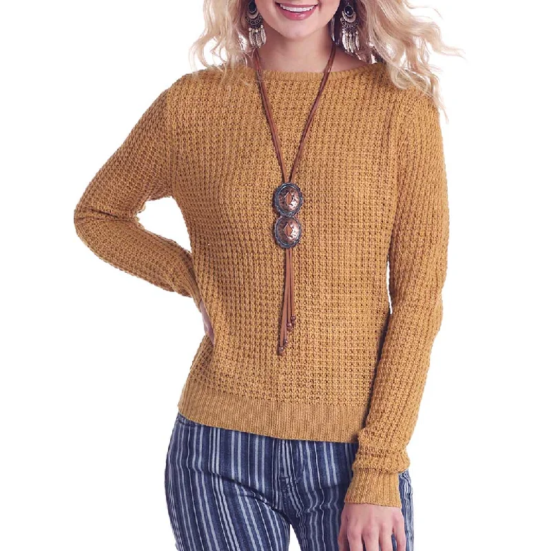 Panhandle Women's Criss-cross Yoke Pullover Sweater Keyhole Neck Pullover