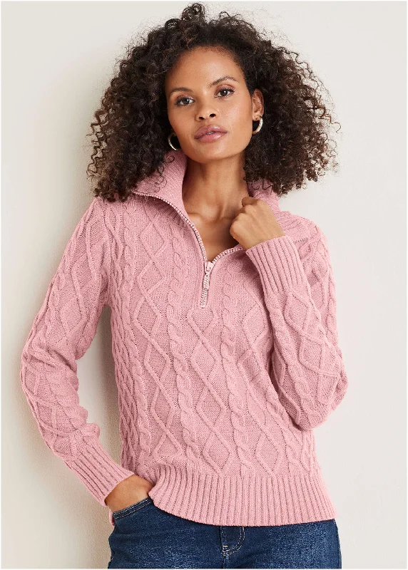 Zip Pullover - Bleached Mauve Notched Neck Pullover