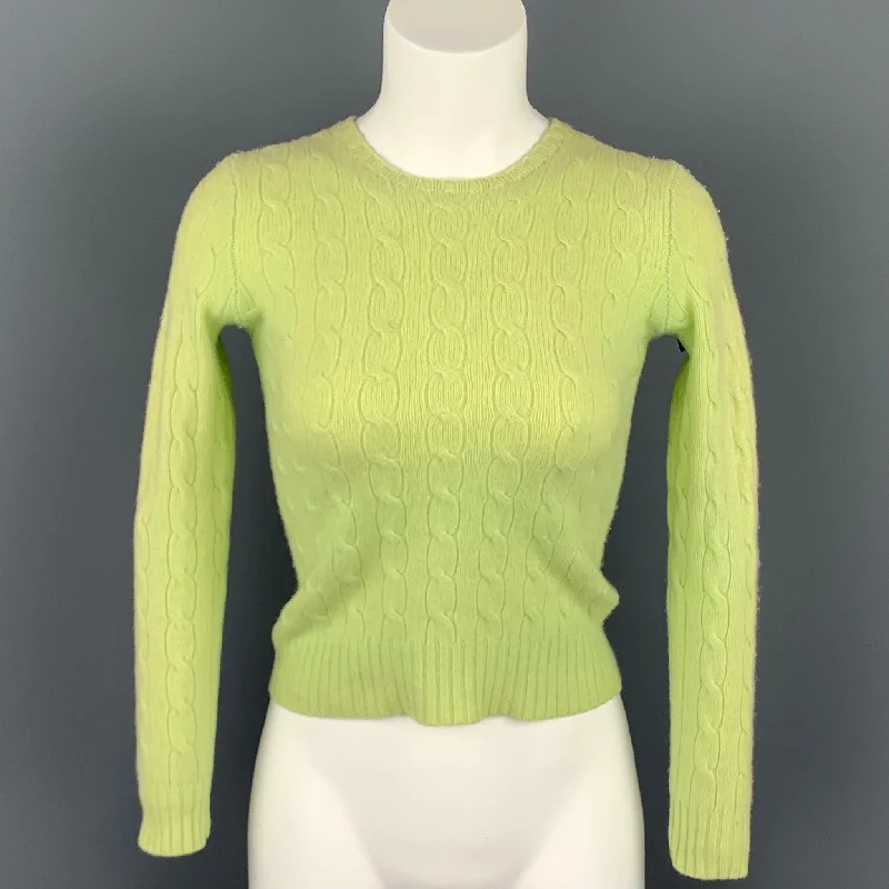 RALPH LAUREN Black Label Size S Chartreuse Knitted Cashmere Slim Fit Sweater Spandex Rayon Corduroy