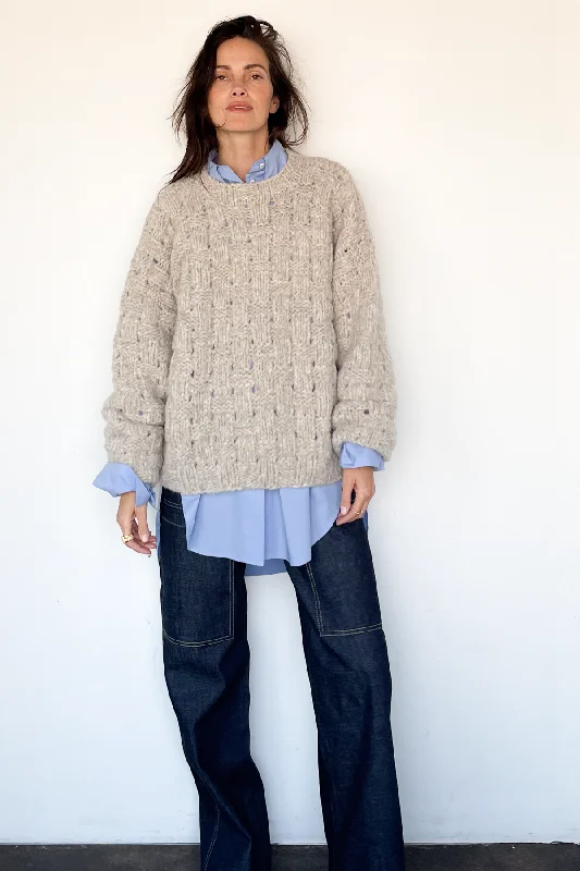Handknit Interlace Pullover Sweater Thin Wool Pullover