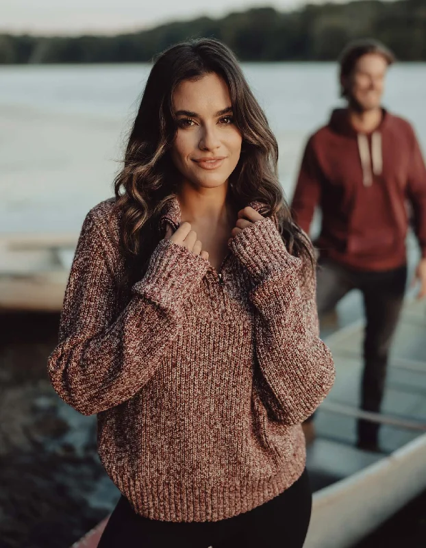 Dani Quarter Zip Sweater in Oxblood Hooded Caped Shawl Collar