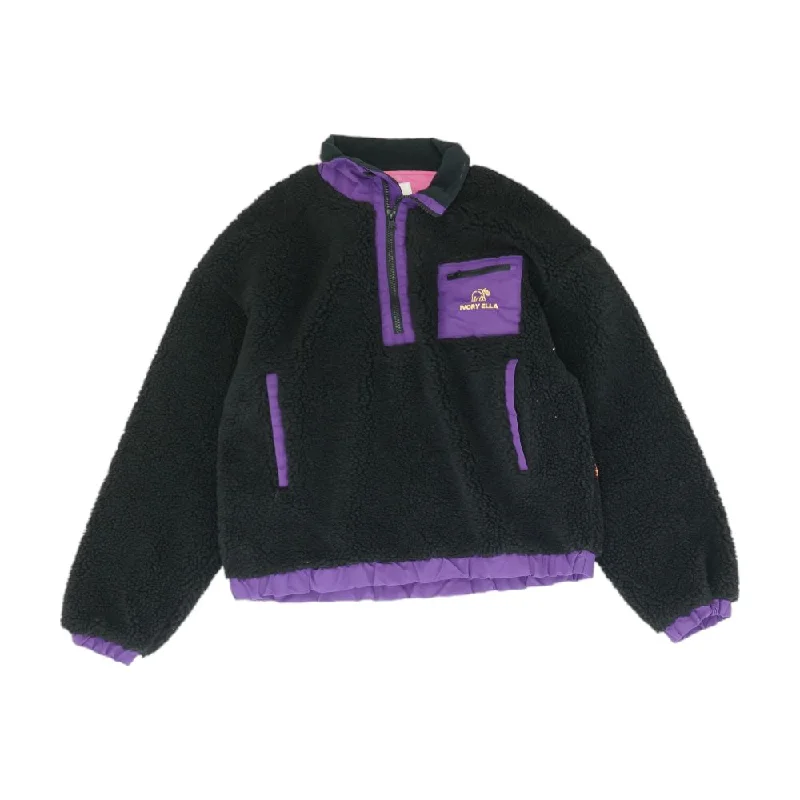 Black Color Block 1/4 Zip Pullover Lantern Sleeve Elegant