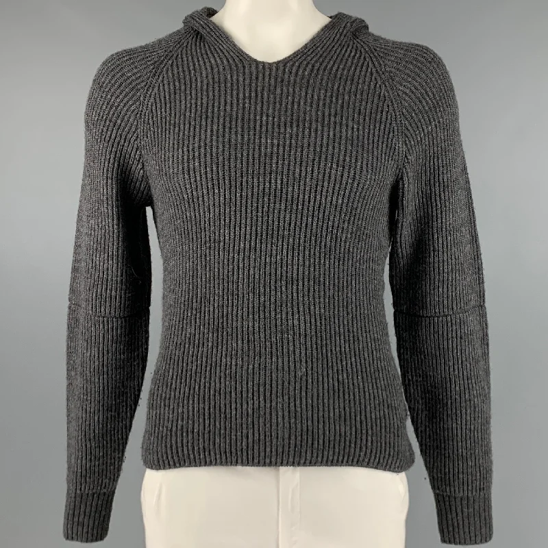 MARTIN MARGIELA Size L Grey Alpaca Blend Hooded Sweater Collared Crew Neck Turtle Neck