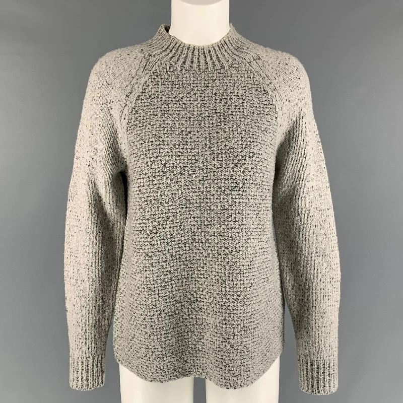 VINCE Size S Black Off White Wool Blend Textured Crew-Neck Sweater Modern Contemporary Chic