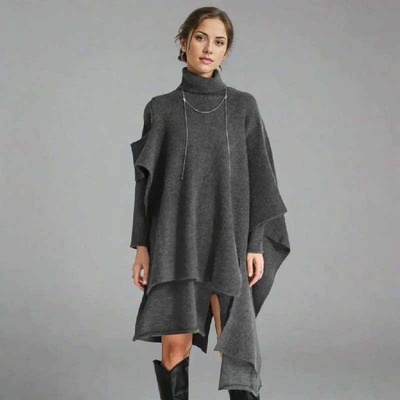 Jazz Up Two Piece Knitted Pullover Dress Asymmetrical Neck Pullover