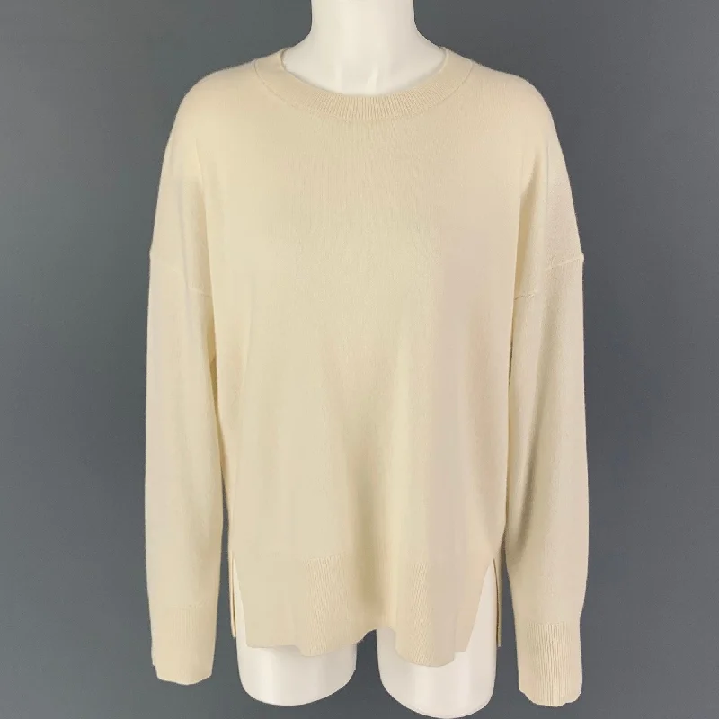 THEORY Size L Cream Cashmere Sweater Long Sweater Short Sweater Cropped Sweater