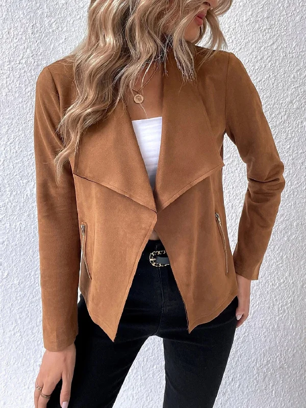 Collared Neck Long Sleeve Jacket in 100% Polyester - Normal Thickness, Classic Style, Sizes S-XL Satin Jacket Silk Jacket Chiffon Jacket