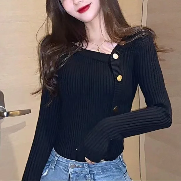 Women Fashion Slim Solid Color Base Knit Sweater Machine Wash Dry Clean Hand Wash