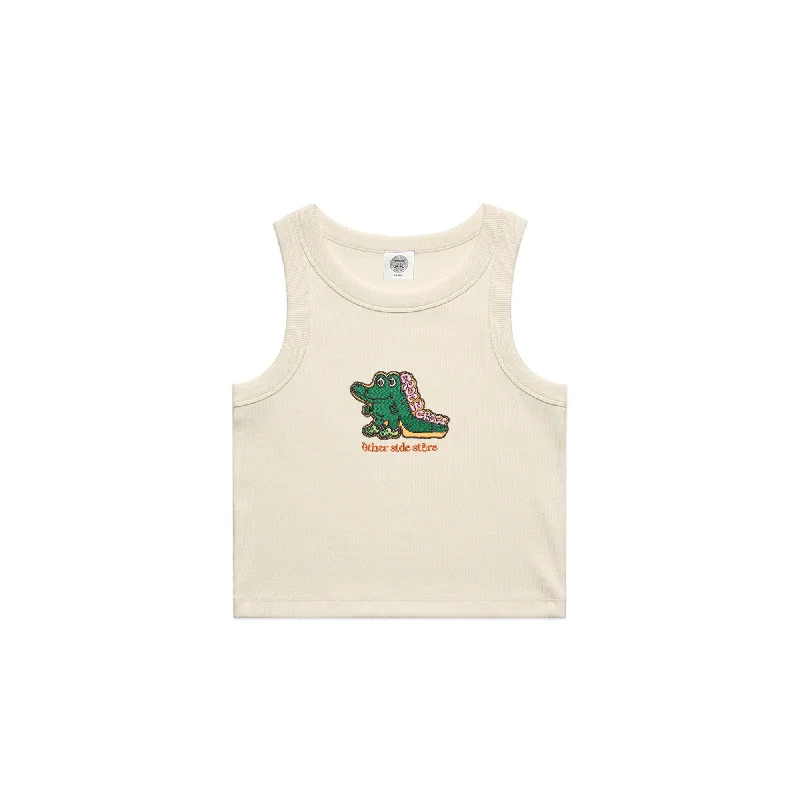 Other Side Store WMNS 'Crocs' Embroidered Crop Rib Tank - Ecru lemon yellow tank