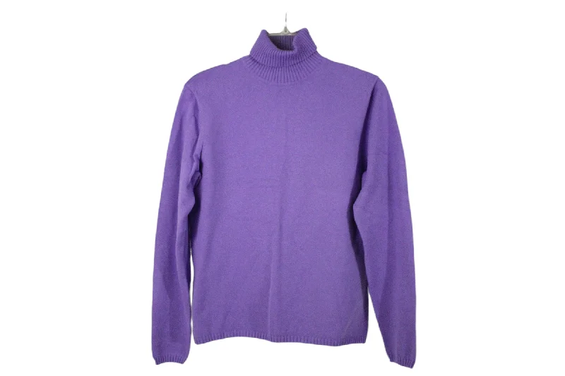 Talbots Purple Turtleneck Sweater | M Petite Plaid Sweater Polka Dot Checkered