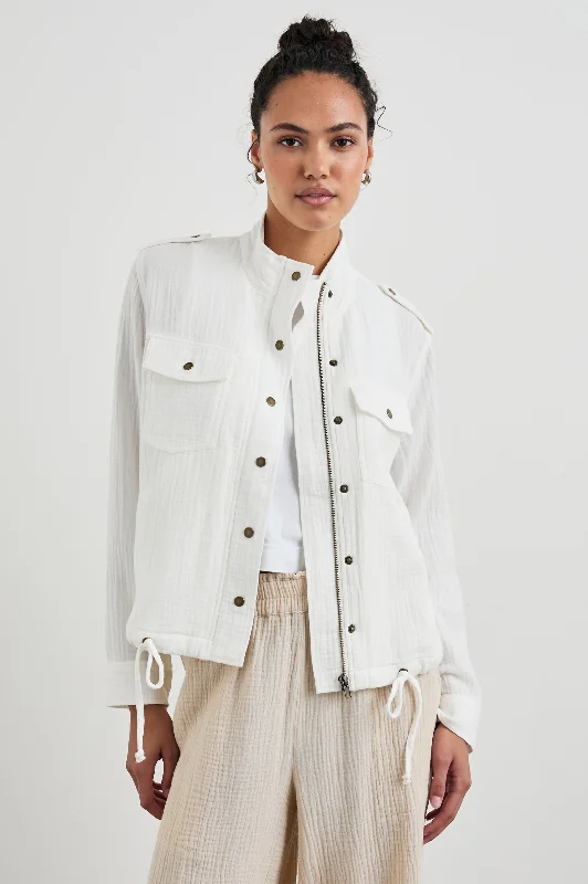 COLLINS JACKET - GAUZE WHITE Zip Front Button Front Snap Front