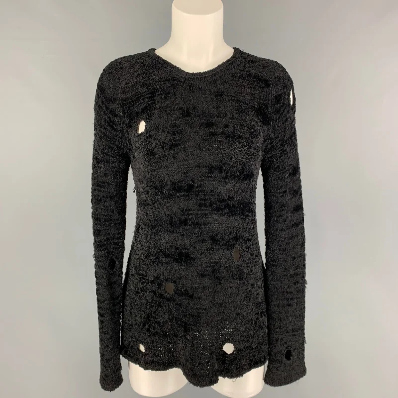 ALEXANDER WANG Size S Black Knit Textured Distressed Sweater Herringbone Houndstooth Plaid