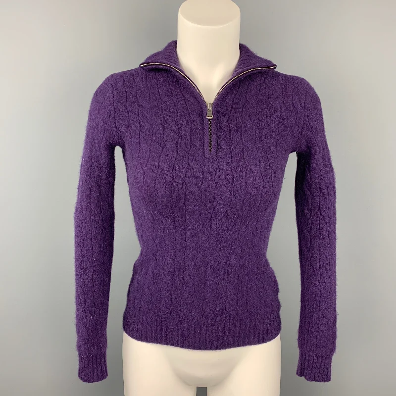 RALPH LAUREN Black Label Size XS Purple Cashmere Sweater Graphic Sweater Embroidered Appliqued