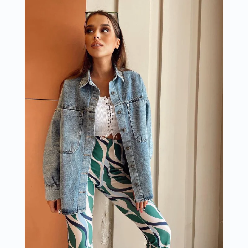 Wind Casual Autumn Winter Long-Sleeved Denim Jacket Coat Zippered Jacket Buttoned Jacket Snapped Jacket