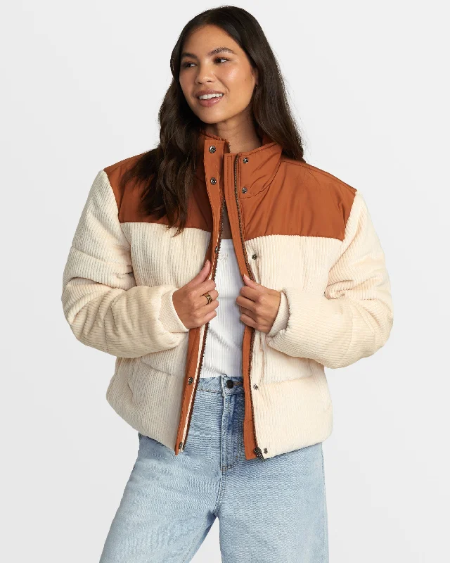 Eezeh Peaasy Puffer Jacket - Mocha Bisque Appliqued Jacket Beaded Jacket Sequined Jacket