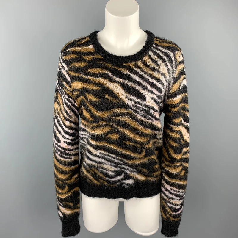 EQUIPMENT Size S Black & Tan Tiger Print Mohair Blend Sweater Velvet Chenille Corduroy
