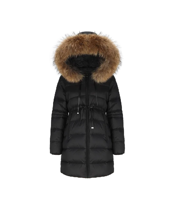 Women's Mystic Elegant Goose Down Jacket with Genuine Racoon Fur Trim Rayon Jacket Velvet Jacket Corduroy Jacket