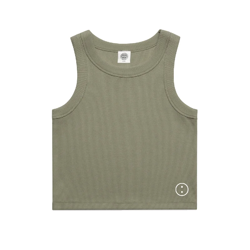 Essentials WMNS Embroidered Crop Rib Tank - Eucalyptus bright tank top