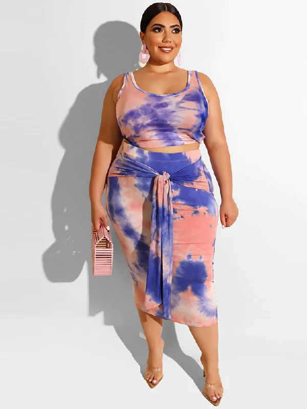 Plus Size Two Piece Tank Top + Midi Skirt Set sage tank top