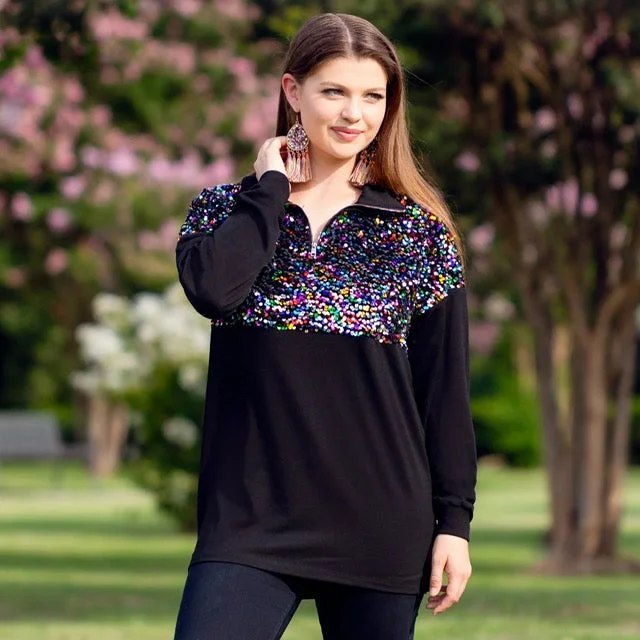 Sequin Pullover Boat Neck Sweater