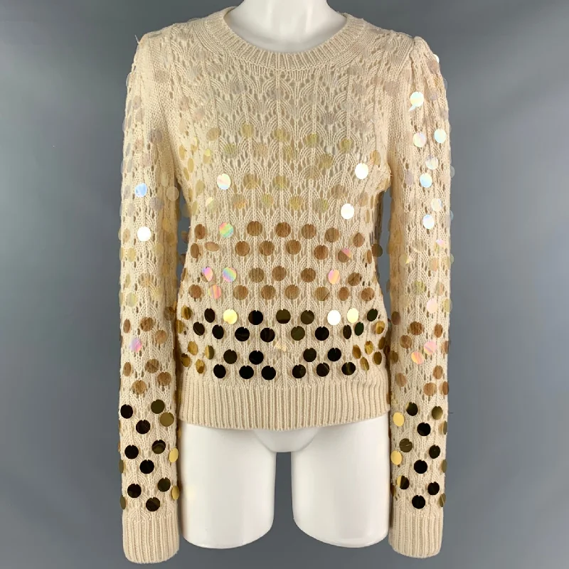 MARC JACOBS Size M Cream Gold Wool Cashmere Payettes Sweater Soft Cozy Warm