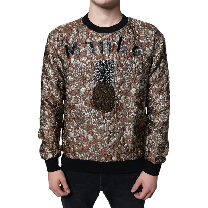 Dolce & Gabbana Brown Jacquard Mambo Pineapple Pullover Sweater High Neck Pullover