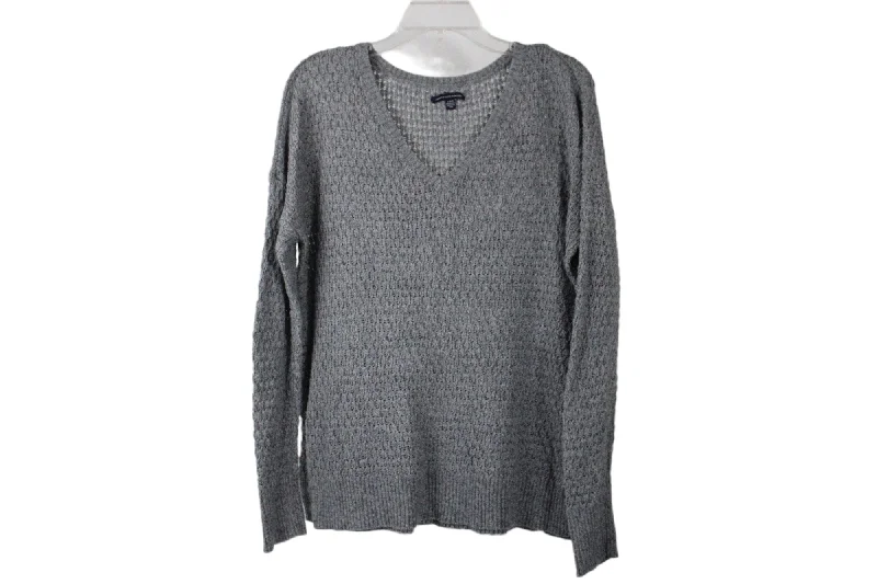 American Eagle Gray Sweater | L Ribbed Striped Patterned