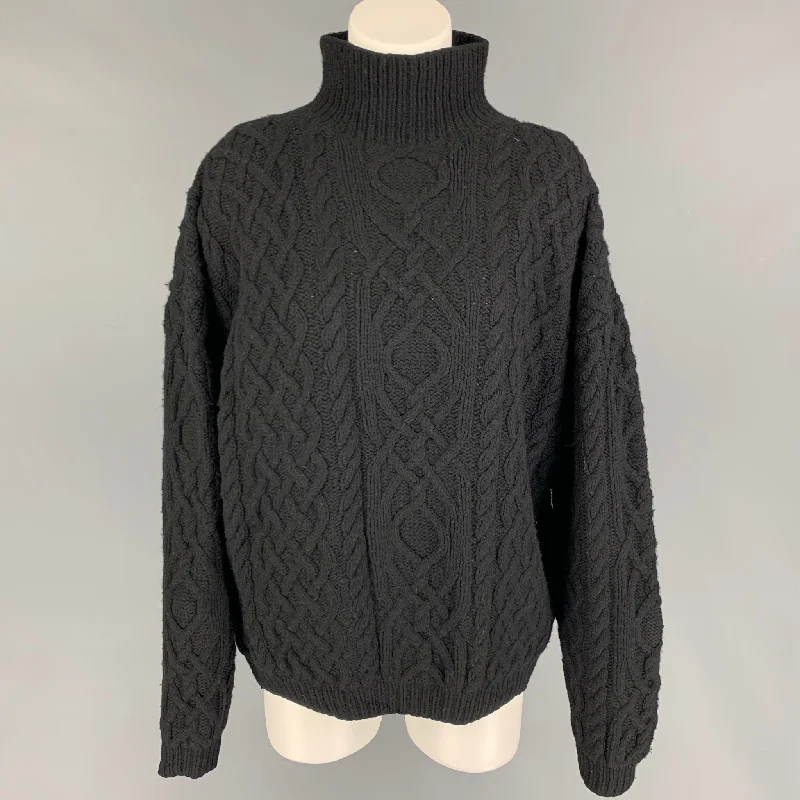 PERRY ELLIS Size M Black Wool Blend Knitted Turtleneck Sweater Lace Blend Ribbed Blend Corduroy Blend