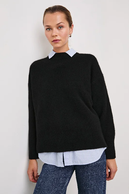 MIRANDA SWEATER - BLACK Solid Print Embellished