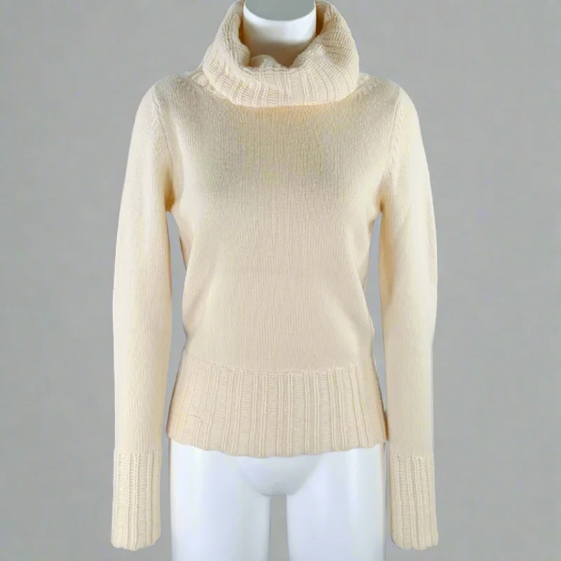 TSE Size M Cream Cashmere Knit Cowl Neck Sweater High Neck Crew Neck V-Neck