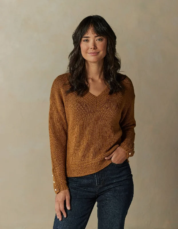 Arlo V-Neck Sweater in Maple Glaze Seamless Knitted Crochet